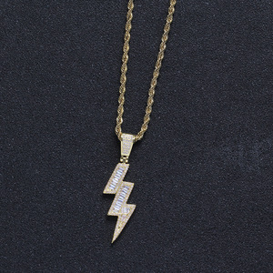 3-Row Iced Out Bolt Pendant, Men's Hip Hop CZ <b>Statement</b> <b>Necklace</b> for Clubbing & Streetwear - Product Image 6