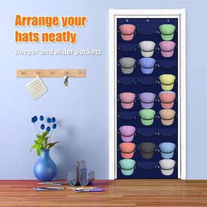 ที่แขวนหมวกสำหรับหมวกเบสบอล 27 ช่อง ที่แขวนประตูแบบติดผนัง กระเป๋าเก็บของสีน้ำเงิน รูปทรงสี่เหลี่ยมผืนผ้า แบบตะขอ - Product Image 4