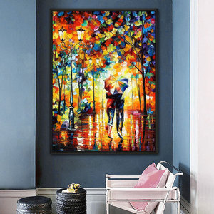 Cuadro de Arte Moderno Impresionista en Lienzo con Textura 3D de Lluvia, Paisaje Nocturno, Pintura para Dormitorio - Product Image 2