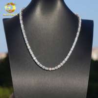 Chaîne de tennis en argent 925 de coupe fantaisie, chaîne de tennis en diamant moissanite de coupe émeraude de luxe 4*6 mm, collier hip hop pour hommes et femmes