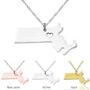 Massagettes State Ketting & Hangers Zilverkleurige Roestvrijstalen Kaart Charme Ketting Met Een Hart Sieraden - Product Image 1