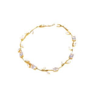 卸売のかわいい金メッキCZダイヤモンドの赤いバラの花と緑の葉のリンクチェーンブレスレット、女性用ジュエリー - Product Image 4
