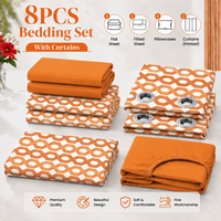 Lot de 8 pièces de draps de lit King Size avec rideaux, en microfibre imprimée, comprenant drap plat, drap-housse et 4 taies d'oreiller