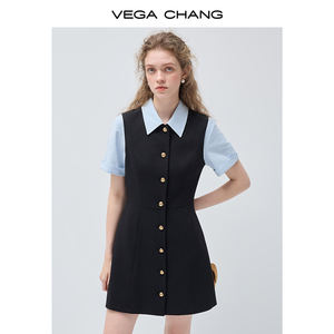 Vestido <span class=keywords><strong>de</strong></span> Dos Piezas Estilo Preppy Personalizado <span class=keywords><strong>de</strong></span> VEGA CHANG <span class=keywords><strong>para</strong></span> Mujer, con Cuello en Contraste y Botones Dorados - Product Image 5