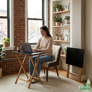 Bureau d'ordinateur portable pliable en bambou, structure en X, noir, pour intérieur, chambre, salon, gain <span class=keywords><strong>de</strong></span> place, léger, <span class=keywords><strong>table</strong></span> <span class=keywords><strong>de</strong></span> travail pliable - Product Image 1