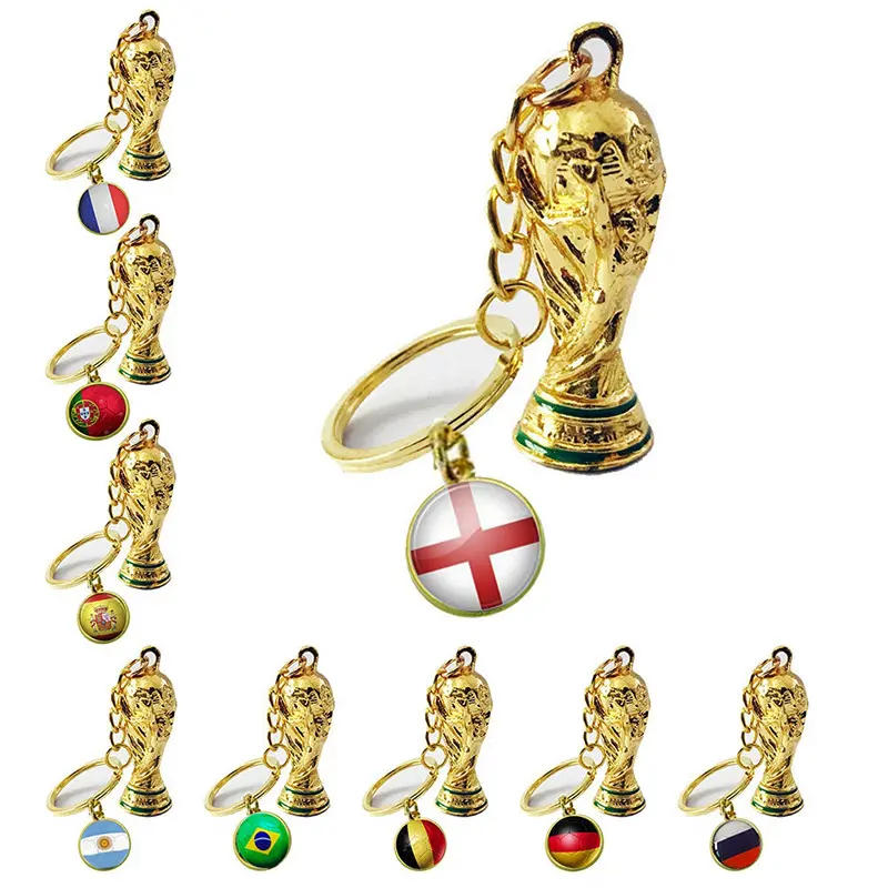 New arrival world football game trophy resin key chain with flag hot ball key chain