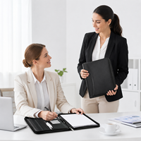 Portafolio de Cuero A4 con Cierre y Logotipo Personalizado, Bolsa Profesional para Documentos, Organizador de Negocios para Reuniones y Presentaciones de Oficina