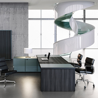 Bureau de direction en bois de luxe contemporain en forme de L bleu polaire, mobilier convertible extensible