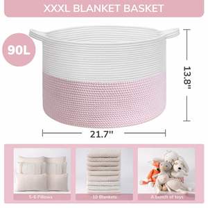 Cestas Redondas de Algodón Tejido para Almacenamiento y Organización de Juguetes, Cesto Versátil para Ropa y Cesto para Ropa Sucia de Bebés - Product Image 3