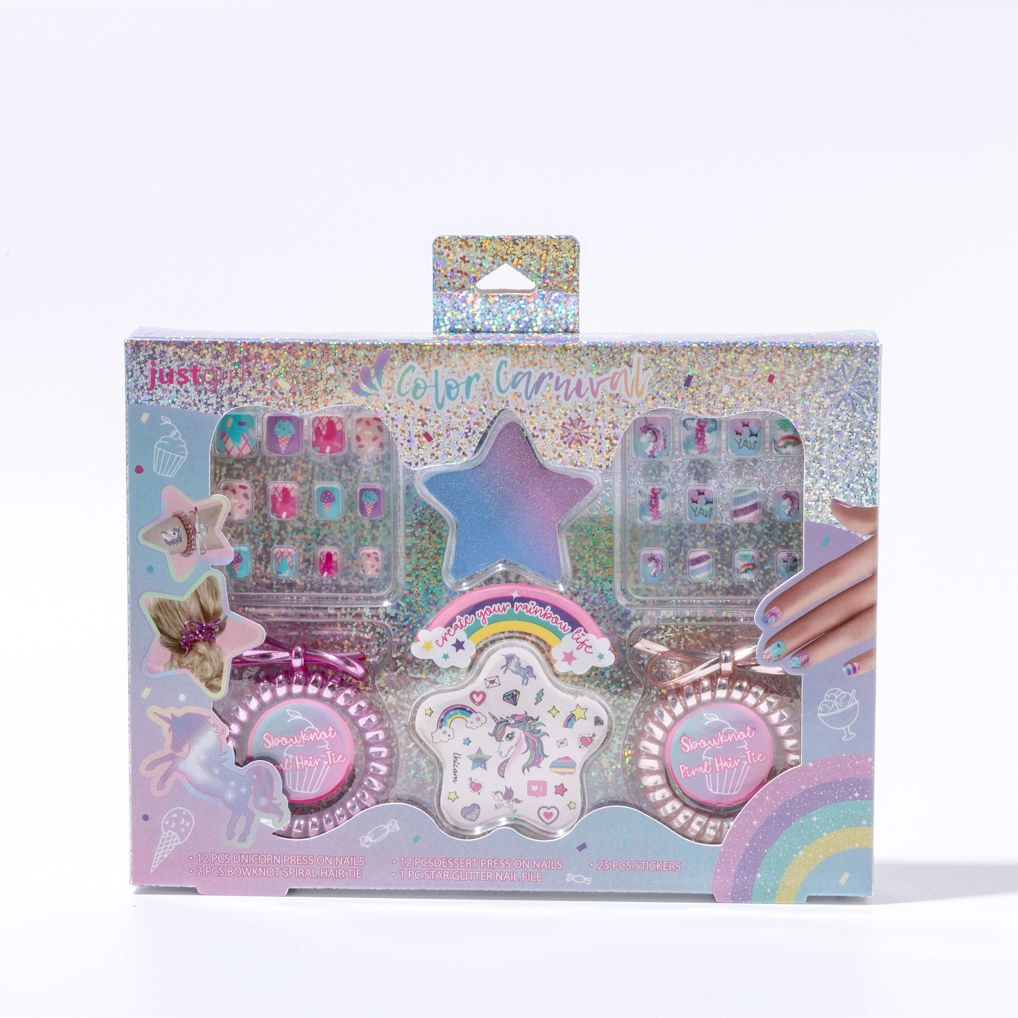 Фирменная голографическая коробка, детский набор для красоты ногтей, набор для искусственных ногтей для макияжа детей