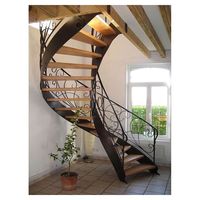 Escalier droit en bois massif en forme de L avec rampe en verre trempé Prima