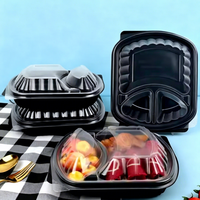 Boîte alimentaire ovale en plastique à 1/2/3 compartiments, noire, en PP sans BPA, écologique, compatible micro-ondes, pour nouilles, salades, plats à emporter, boîte à lunch