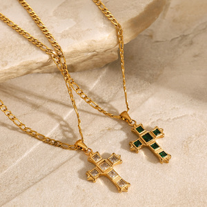 Stainless Steel <b>Cross</b> Pendant Necklace With White Square Zircon For Women Gift Jewelry European American Style - Product Image 2