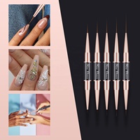 Pinceaux à gel pour nail art de luxe à double tête 7 mm/20 mm, manche en métal doré et noir, forme ovale, avec virole sertie, pour liner d'ongles