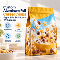 Sachets personnalisés en aluminium pour céréales, scellés sur huit côtés avec fermeture éclair, pour la vente au détail et en gros