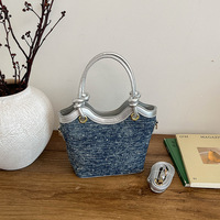 Sac seau en jean scintillant pour femme, sac à main en cuir PU avec poignée nouée et bandoulière chaîne pour le quotidien, les voyages et les soirées