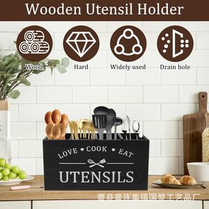 Caja de Almacenamiento de Cubiertos de Madera con 4 Compartimentos, Organizador de Cocina, Porta Utensilios, Divisor de Cajones de Madera Sólida - Product Image 3