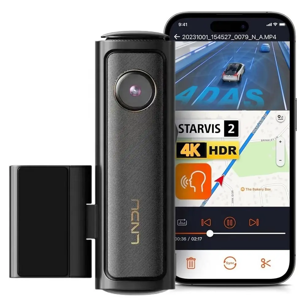 LINGDU AM100 SONYIMX415 Capteur d'objectif avant Commande vocale enregistreur de conduite avec ADAS GPS intégré petites pièces de voiture 4K Dash Cam