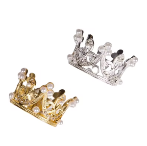 Decorazione <span class=keywords><strong>per</strong></span> Torta Dorata all'Ingrosso, Corona Rotonda Completa, <span class=keywords><strong>Accessori</strong></span> <span class=keywords><strong>per</strong></span> Torta <span class=keywords><strong>di</strong></span> <span class=keywords><strong>Compleanno</strong></span>, Tiara Reale con Strass <span class=keywords><strong>per</strong></span> Matrimoni - Product Image 4
