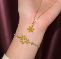 Pulsera de Flores con Circonitas de Colores, Chapada en Oro de 18K, Resistente al Agua y al Deslustre, de Acero Inoxidable, Marca Fanhua