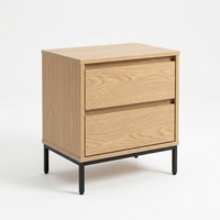 Table de chevet moderne en bois de chêne clair, personnalisable OEM, avec 2 tiroirs sans poignée pour chambre à coucher et hôtel