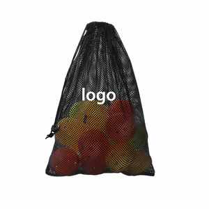 Bolsa de malla negra ecológica y transpirable con cordón para natación, camping, lavandería y pelotas - Product Image 1