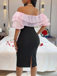 2025 estivo con giuntura a balze maniche a bolle una spalla in vita con piccolo abito aperto a forchetta - Product Image 6