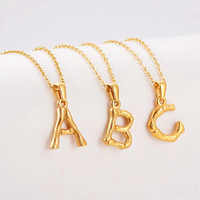 Pendentif lettre en bambou acier inoxydable plaqué or 18 carats, breloque vintage A B V U G T initiale 26 lettres de l'alphabet collier pendentifs