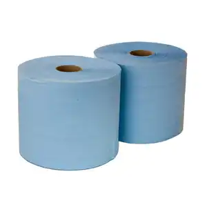 Высококачественные цветные промышленные бумажные полотенца, синие рулоны, переработанные бамбуковые чистые 2-слойные синие рулоны бумажных полотенец