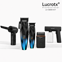 Kit de barbier professionnel tout-en-un Lucrotx 5 en 1 : tondeuse, coupe-cheveux, rasoir, vaporisateur et ventilateur turbo avec poignée