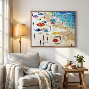 Peinture à l'huile sur toile personnalisée, impressionniste, colorée, sur le thème de la plage, peinte à la main, pour la décoration intérieure de la maison, arts décoratifs - Product Image 1
