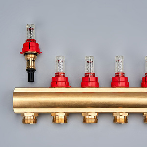 Brass Underfloor Heating Manifold With Visual <b>Flow</b> <b>Meter</b> And Temperature Control For Home Heating Systems - Product Image 1