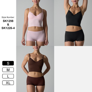 SK1298+1226-4 Conjunto de Camiseta sin Mangas con Encaje y Shorts Acolchados para Mujer, 76% Nailon, 24% Elastano, Lencería Cómoda y Transpirable para <span class=keywords><strong>Dormir</strong></span> y Descansar - Product Image 2