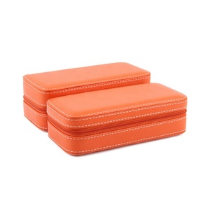 หรูหราBurnt Orangeของแท้หนัง 2 สล็อตผู้หญิงLady Zipperนาฬิกาเดินทางจัดเก็บกรณี - Product Image 3