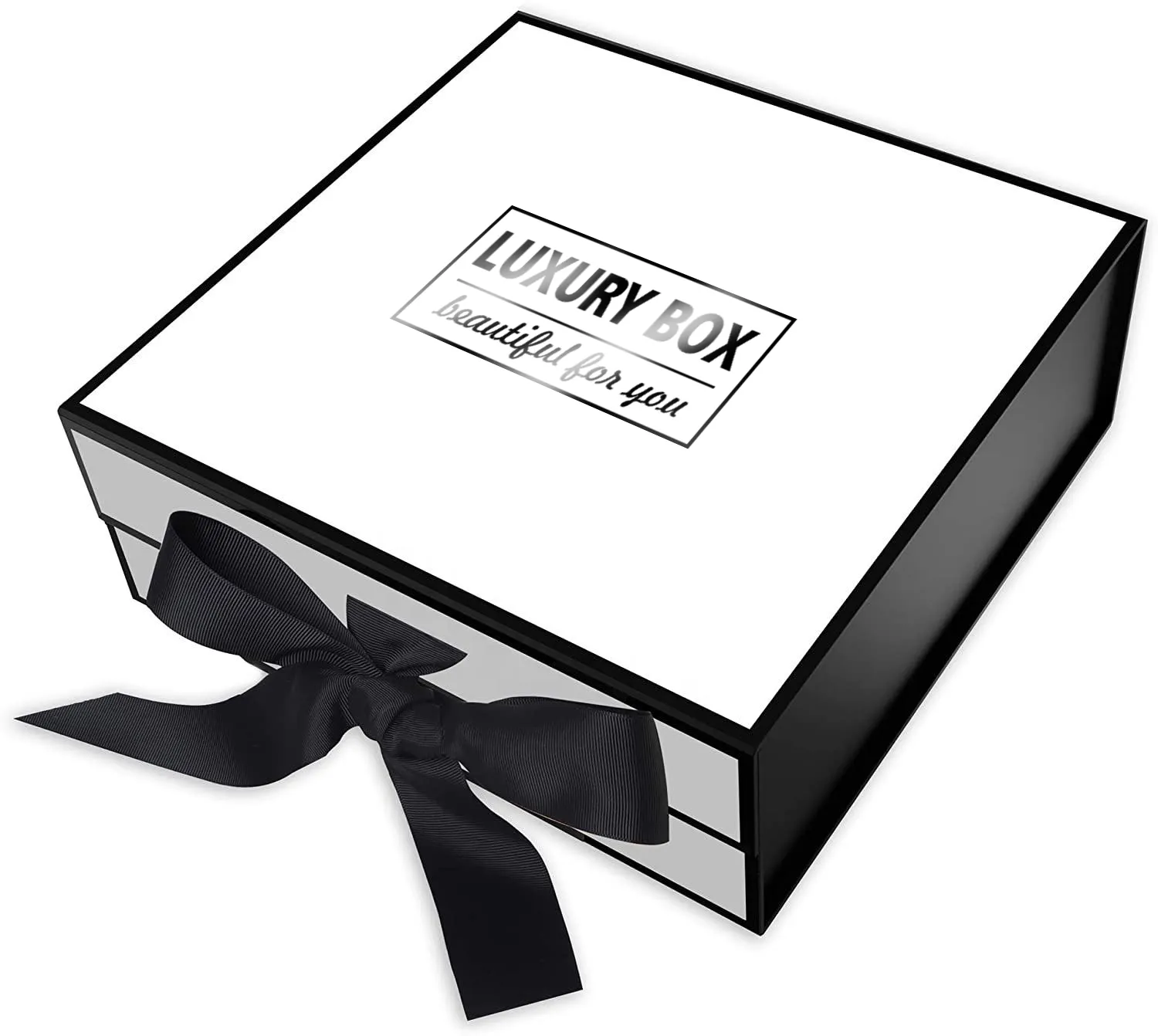 Grand emballage rigide de boîte pliante de cadeau en carton de luxe magnétique de luxe blanc et noir personnalisé