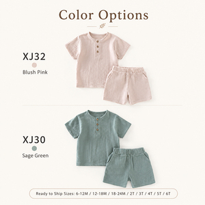Conjunto de Dos Piezas de Algodón Orgánico 100% para Bebés, Camiseta de Manga Corta y Pantalones Cortos de Gasa Arrugada, Ropa de Verano para Niños y Niñas - Product Image 4