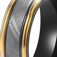 8mm Zirkonium Herrenring mit Echtem Meteoriteneinlage Gold Schwarz Komfortabler Ehering Hypoallergen Großhandel Herrenschmuck