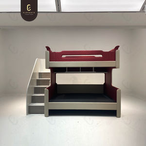 Высококачественная роскошная дизайнерская Современная белая однотонная деревянная кожаная детская двуспальная двухъярусная кровать для виллы мебель для спальни - Product Image 2