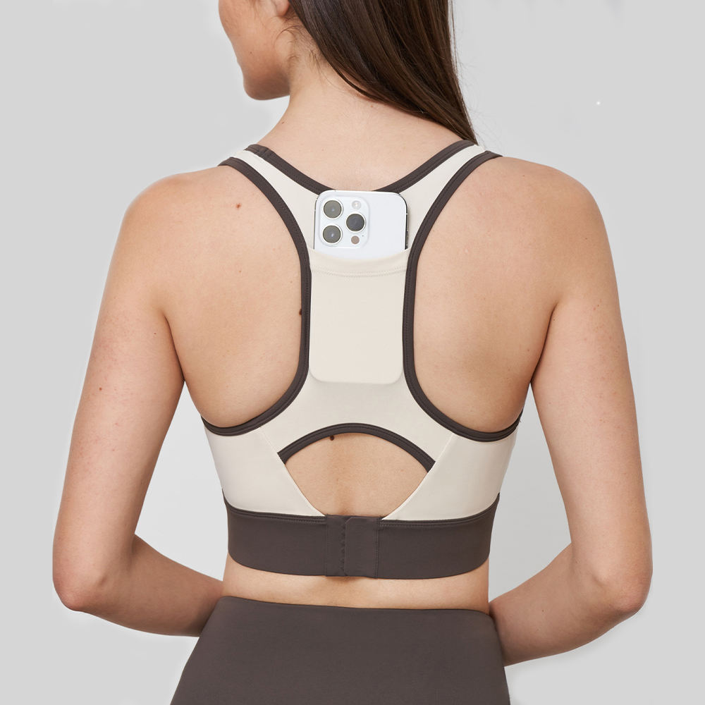 Wholesale Women Workout Gym Fitness Sports Bra Adjustable Phone Pocket High Support Hollow Out Training Running Yoga Bra