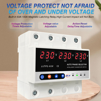 JIUJI Sélecteur de phase triphasé avec voltmètre, commutateur de transfert de phase automatique réglable, relais de protection contre les surtensions et les sous-tensions