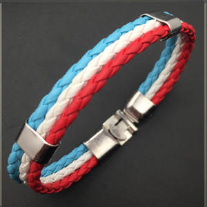 Pulsera trenzada de cuero sintético para mujer, brazalete con bandera de campo, multicolor - Product Image 3