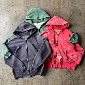 Sweat à capuche pour homme en coton gaufré double couche, épais, personnalisé, style streetwear, uni, délavé, effet usé, décoloré par le soleil - Product Image 1