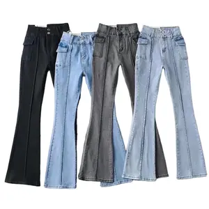 High ODM Harem Women's Jeans Customized Wholesale Fashion Loose Big Horn Knitted Pure Cotton Denim Pants