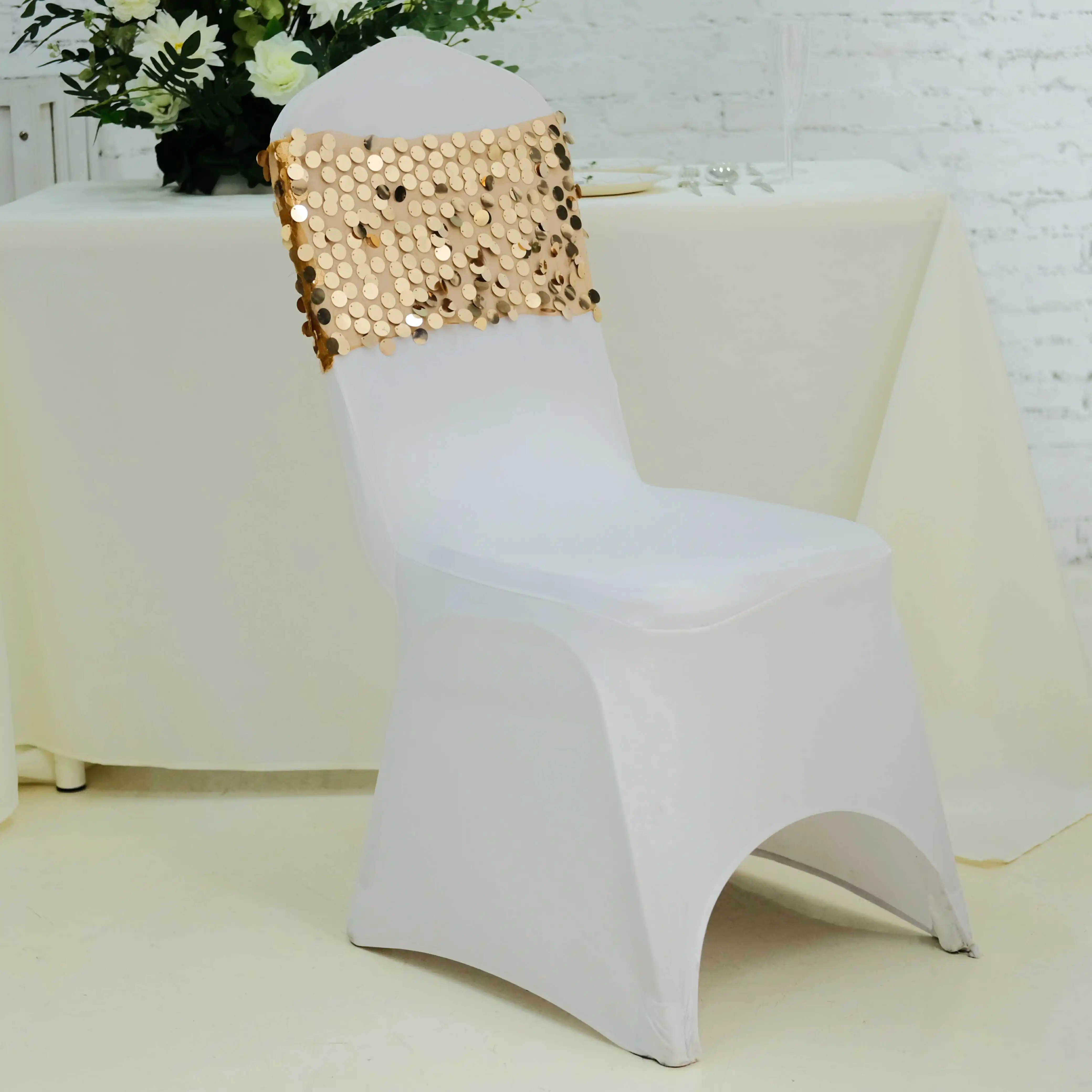 Factory Wholesale Sequin Banquet Chair Back Cover Half Chair Cover Polyester Universal Sequin Chair Cover