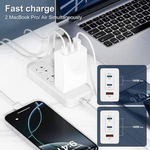 Chargeur mural rapide GaN 3 ports USB-C/USB-A 100W, compact et léger, prise EU/US, compatible MacBook Pro/Air 16/15, iPad Pro, Google <span class=keywords><strong>PixelBook</strong></span> - Product Image 2