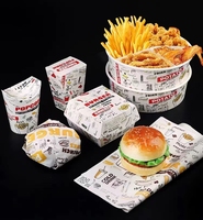 Boîte à hamburger jetable en papier pour aliments pour bébés et chips de pommes de terre Stratification brillante et gaufrage Conception de poulet frit à revêtement mat