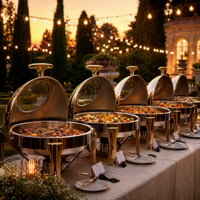 Ensemble de réchauds de luxe à couvercle roulant, chauffe-plats commerciaux en acier inoxydable pour buffet avec supports à combustible, équipement de restauration