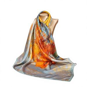 Écharpe en soie haut de gamme Sense 90 pour femme, grande carrée, imprimée, douce, protection solaire, nouveau style, en crêpe satiné uni de soie de mûrier, idéale pour l'été - Product Image 1
