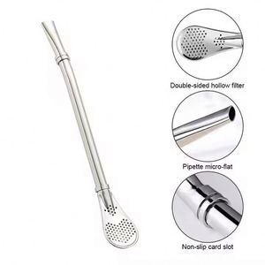 Bombilla réutilisable en acier inoxydable coloré pour Yerba Mate avec cuillère, paille filtrante pour boissons - Product Image 3