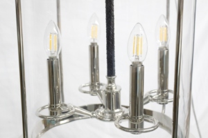 <span class=keywords><strong>Lustre</strong></span> suspendu en laiton nickelé poli XZ, 4 lumières, <span class=keywords><strong>cage</strong></span> en verre transparent, avec cordon en cuir tressé et poignée en cuir - Product Image 5